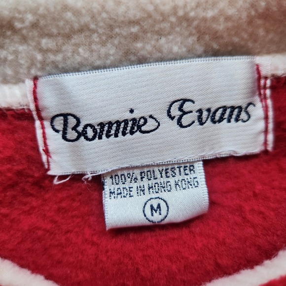 Bonnie Evans Women's Fleece Jacket Gingerbread Embroidered Size M Red Relaxed - Picture 5 of 8